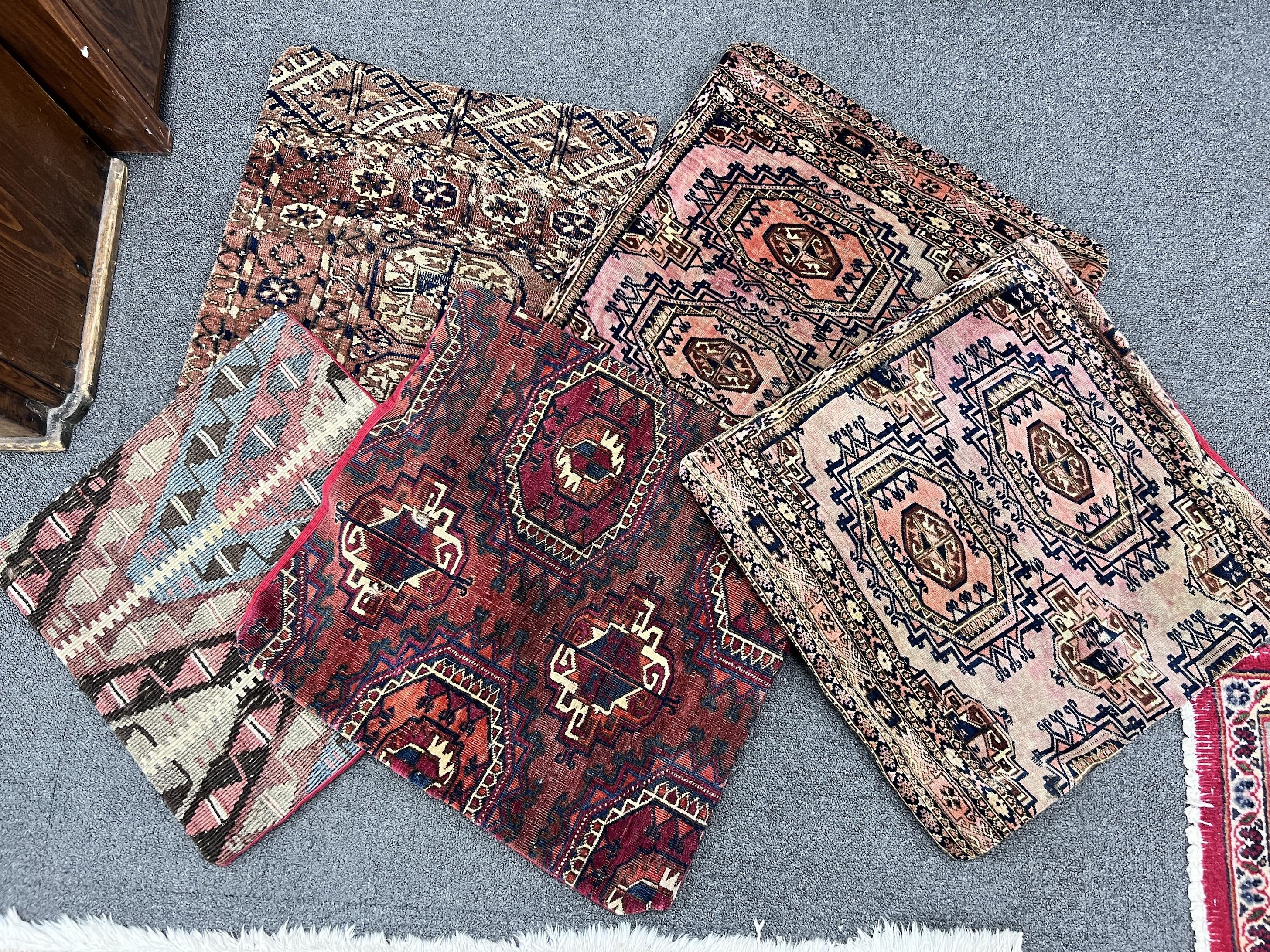 Five assorted Kilim / carpet cushion covers, approx. 49cm